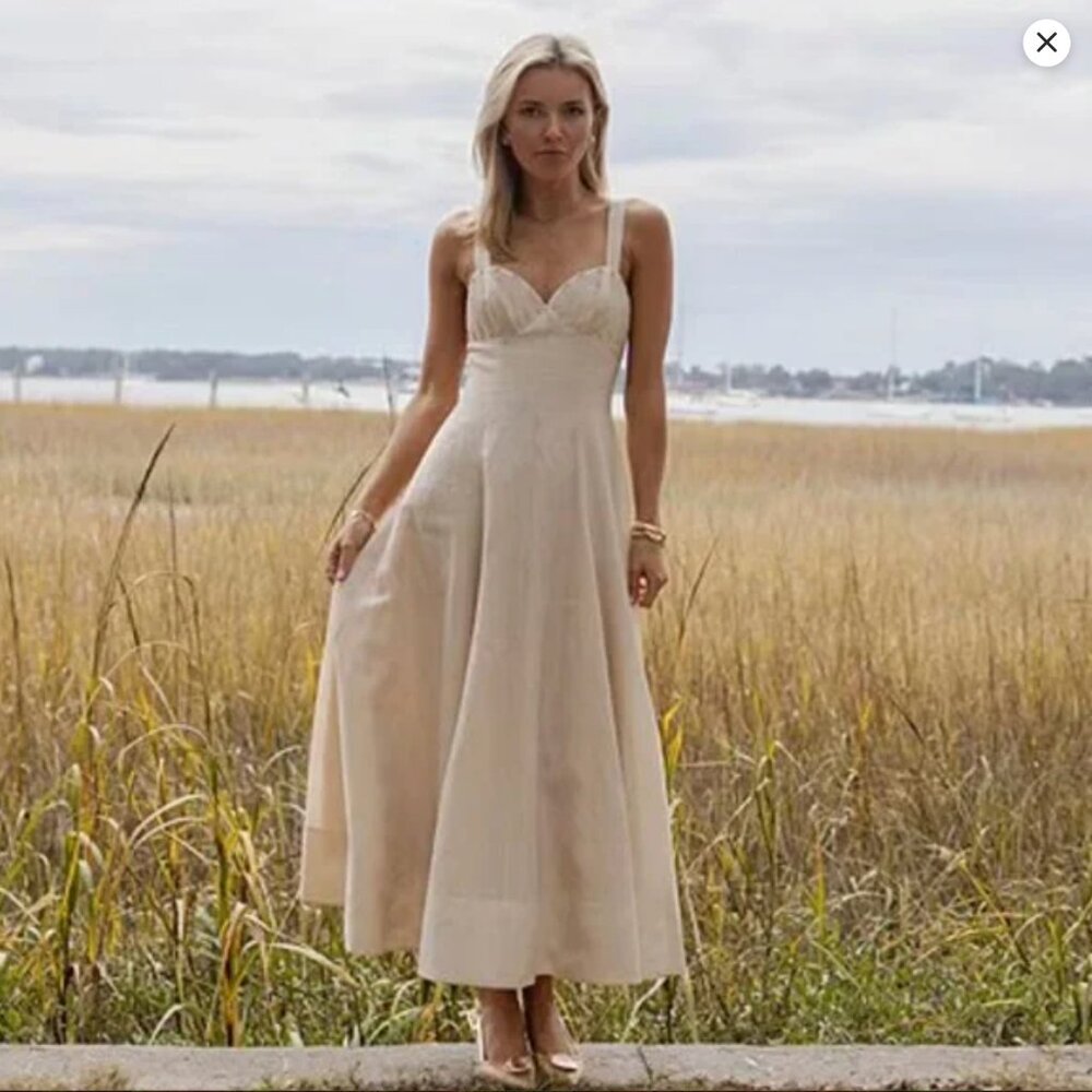 Antonio Melanix Style by Simkins Page Soutache Linen Blend Sweetheart Maxi Dress